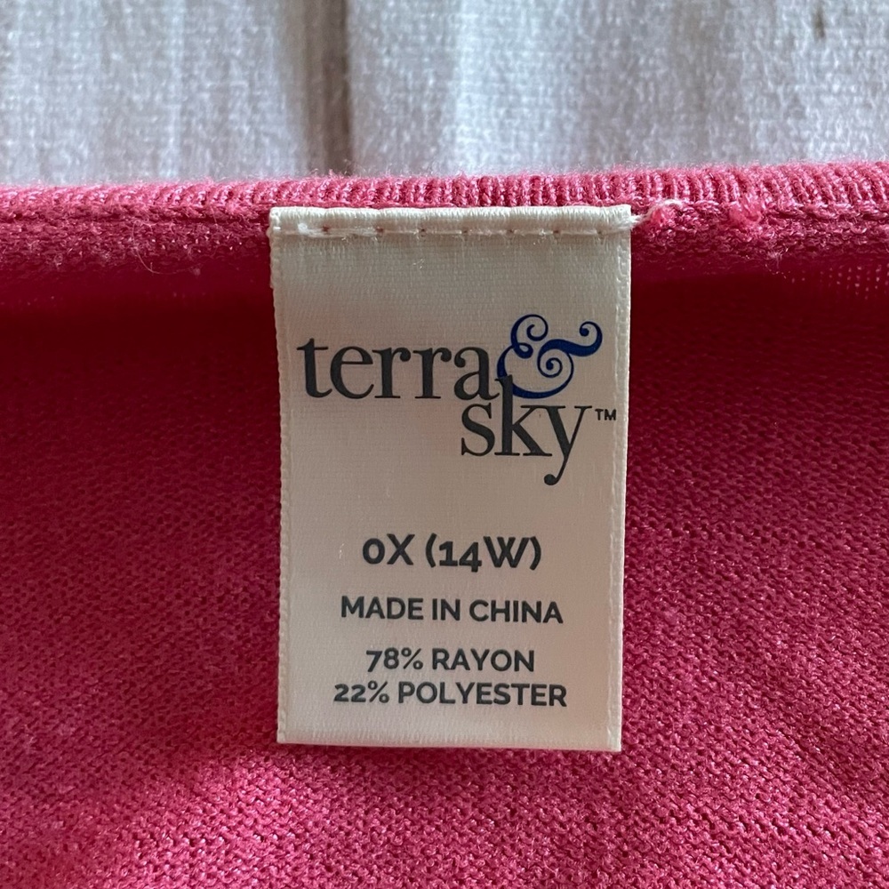 Terra & Sky Open Front Knit Ruffle Cardigan Women’s 0X (14W) Pink Casual Kimono - Picture 9 of 15